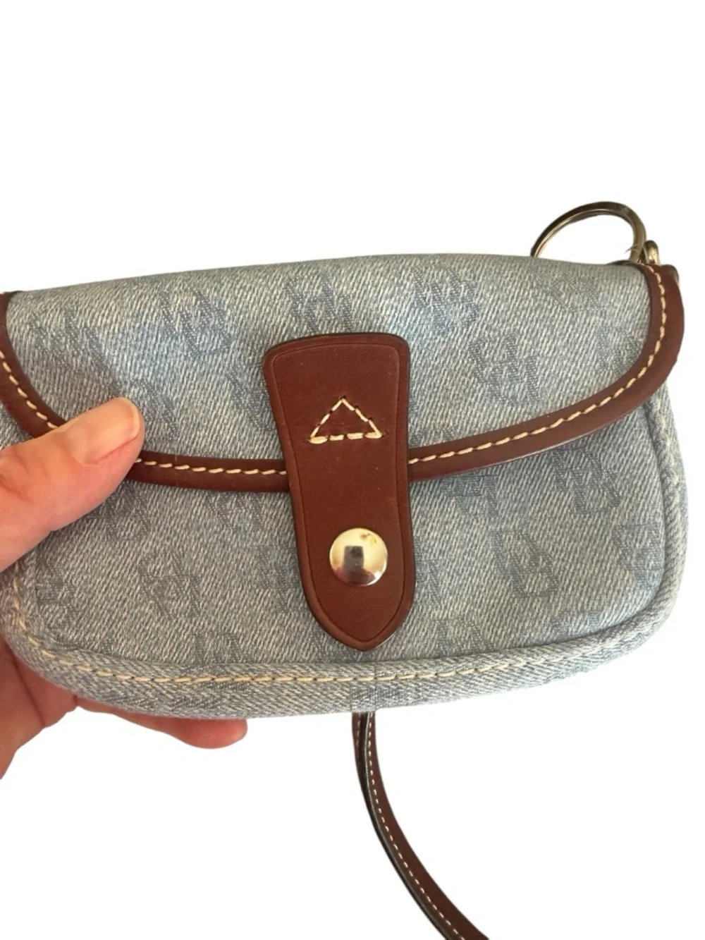 Dooney & Bourke NWT Double Pocket Tote Blue Denim and Brown Leather Bag